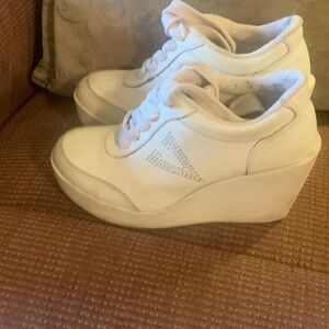 Volatile White Wedge Sneakers